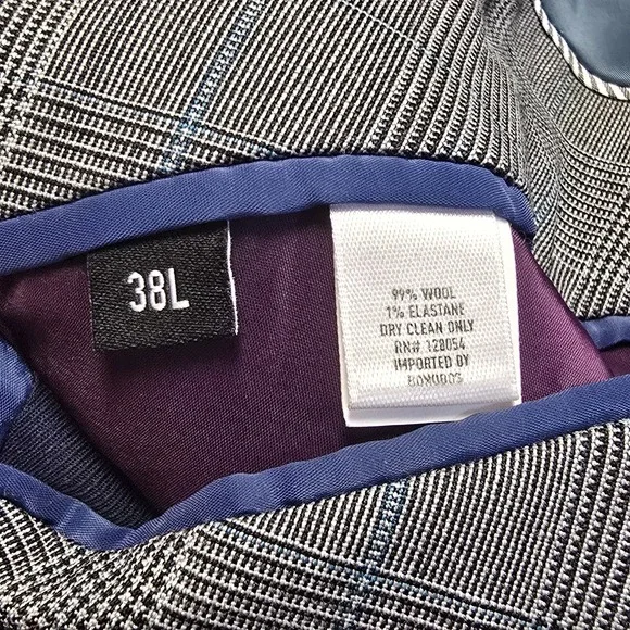 Bonobos Athletic Fit Sport Coat 38L Gray Blue Glen Plaid Blazer Marzotto Italian